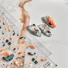 5D Lucky Fish Nail Art Stickers Wish Koi Nail Decals Embossed Cute Wish Fish 3D Self Adhesive Nail Stickers Colorful Fish Chinese Style Nail Decoration Supplies for Women Girls Manicure DIY Nail Salon