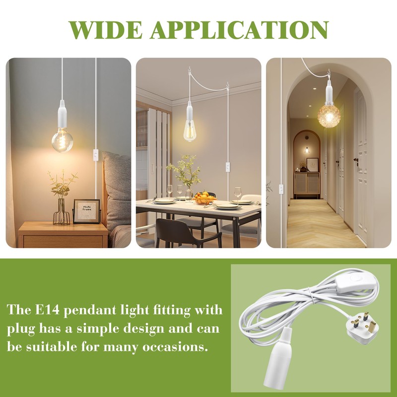 Pendant Light Ceiling Lighting Fitting, 4.5 M White plug in