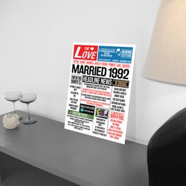 Stuff4 33rd Anniversary Poster Unframed - Married In 1992 Newspaper - Happy 33rd Wedding Anniversary for Men Women Vintage Gifts Retro Back In 1992, 8x10 Inch Thirty-Third Anniversaries Posters