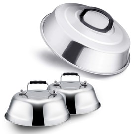 Metal Melting Dome Set of 3, Leonyo 12" & 9" Stainless Steel Basting Cover for Griddle Grill Top BBQ Flat Top, Steam Cover for Kitchen Cooking Burger Cheese