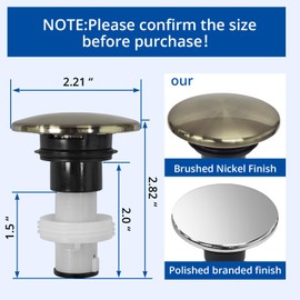 LukeTarp Brushed Nickel 972-098J Bathroom Sink Push & Seal Pop Up Drain Stopper Assembly,Sealed and Durable 35338-06XX