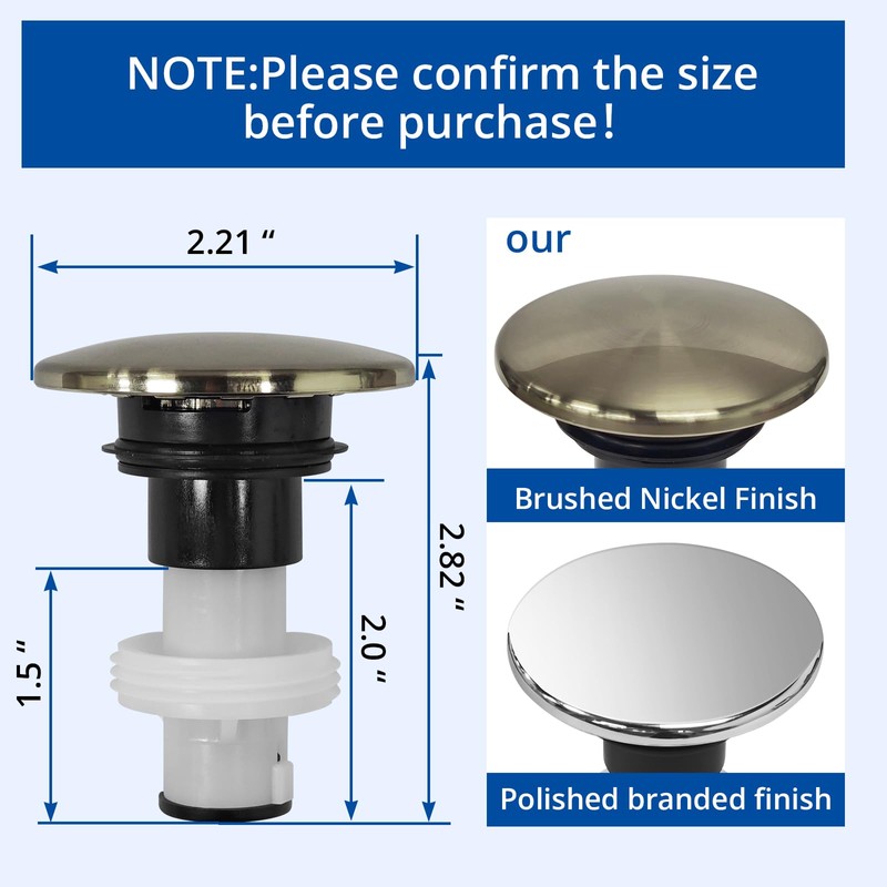 LukeTarp Brushed Nickel 972-098J Bathroom Sink Push & Seal Pop