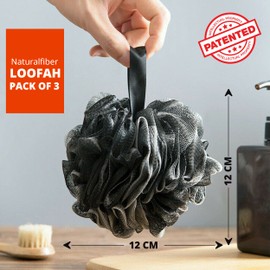 Ezneat Loofah Shower Puff 3Pcs - Ultra Soft Mesh Bath Sponges for Adults Exfoliating, Scrubbing and Cleaning - Body Scrubbers for Use in Shower - Black