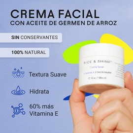 RICE & SHINE Crema Hidratante Facial Skin Care con Aceite de Germen de Arroz Textura Suave y Aterciopelada 100% Natural 60% más de Vitamina E que el Aceite de Argán