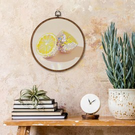 Voxitura Disco Lemom Fruit Wall Art Round Framed, Yellow Preppy Wall Decor Canvas Girly Room Kitchen, Trendy Retro Summer Paintings Prints Artwork Decorations for Bedroom Dorm 10x10in