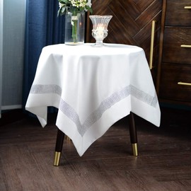 Square Tablecloth Modern Tablecloths Tablecloth with Diamonds Suitable for Restaurant Wedding Coffee Outdoor Party Holiday Table Use (Off-White, 85 x 85 cm)