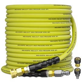 TechSweepPro Pressure Washer Hose 50FT 3/8" for Cold and Hot Water 212°F, with Swivel Quick Connect, 4500PSI Kink Resistant Grade Steel Wire Braided, Power Washer Hose With 2pcs M22-14mm Adapter