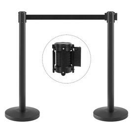 kaiyomi 2 Pack Stanchions Posts with Retractable Belts, 11 Feet Crowd Control Retractable Belt with Buffer Device, Heavy-Duty Base Stanchions Barriers Set (Black)