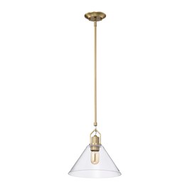 Edvivi 1-Light Kitchen Pendant Light with Clear Cone Glass Shade, Adjustable Rods Modern Hanging Ceiling Lighting Fixture for Kitchen Island, Sink, Dining Room, Vintage Brass Finish, 11.5 in.