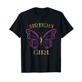 Cute Butterfly Birthday T-Shirt 7th Birthday Gift Shirt