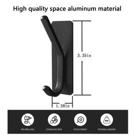 Paoli Heavy Duty Self Adhesive Hooks - Sturdy self Adhesive Hooks for Home, School and Office Easy to fit and Remove （Black，Set of 6）