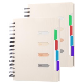 Yoment Small 5 Subject Notebook, A5 Wide Ruled with Dividers, 2 Pack White
