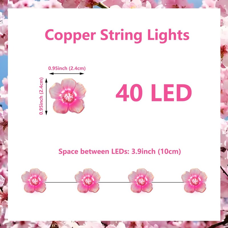 Curyidy Cherry Blossom Vines Fairy Lights, 40 LED Flower String
