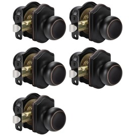 Goldenwarm Oil Rubbed Bronze Closet Door Knobs Interior No Lock, Passage Door Knobs Hallway, Bronze Door Knob Without Lock 5 Pack