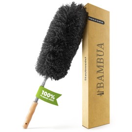 BAMBUA Telescopic Duster - Effective Dust Catcher with Special Microfibre - Bamboo Handle - Made from Moso Bamboo - Premium Dust Mop for Sustainable Cleaning (140 cm)