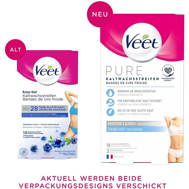 Veet Pure Cold Wax Strips - Bikini Zone & Armpits