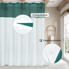 MitoVilla Dark Green Waffle Shower Curtain with Snap-in Liner, Modern Waffle Weave Fabric Shower Curtain for Luxury Hotel & Spa Bathroom Decor, 72 x 72, Seaweed Green