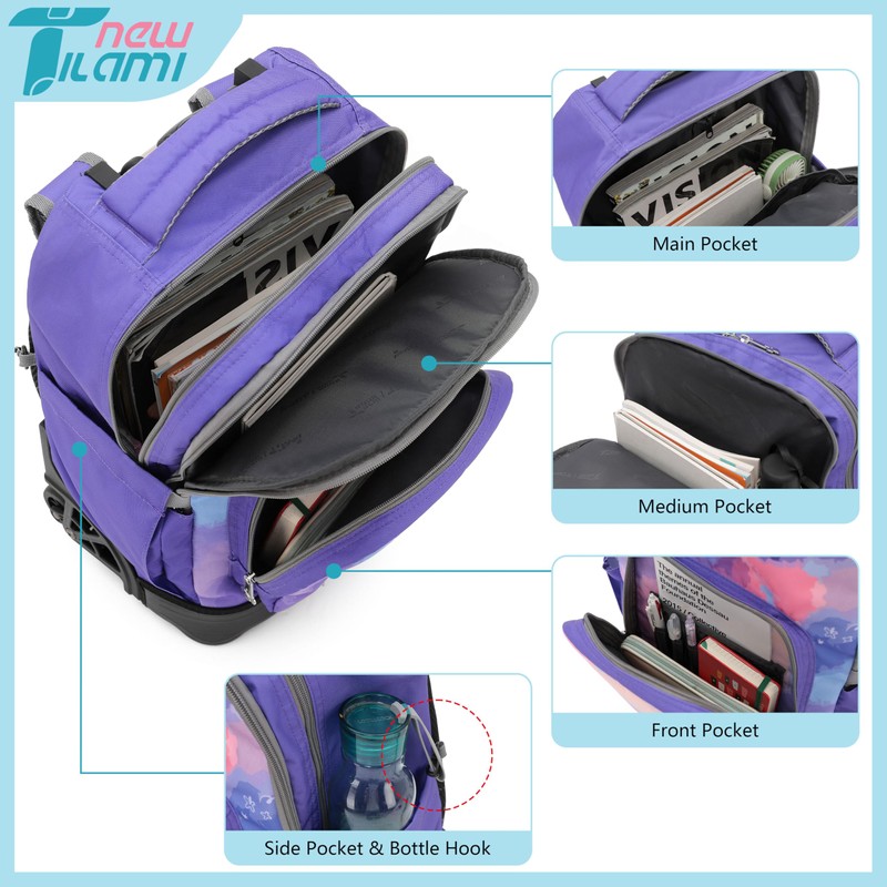 NEW TILAMI 18 Inch Rolling Backpack with Wheels for Girls