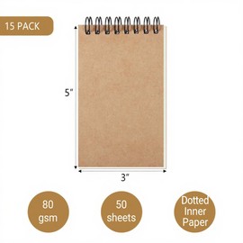 ZMCYN 15 Pcs 3x5 Inch Small Spiral Dotted Notebook, Kraft Cover Pocket Notebook A7 Bulk, Mini Spiral Dotted Notepad for Note Taking, School, Office(100 Pages/50 Sheets)