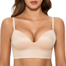 DOBREVA Brasier Sujetador Push Up sin Varillas con Relleno Bralette para Mujer Beige 40A