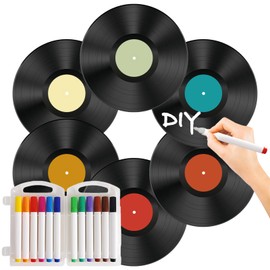 Leptetek 6 PCS Vinyl Records Decorations 12 Inch with Markers, Double Side Tape and Vinyl Center Label, Vintage Record Decor for Wall Aesthetic, Rock & Roll Music Party Decor