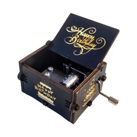 Qaixwuyi Music Box Wooden Happy Birthday Music Box Hand Cranked Music Box Retro Music Box Carved Music Box Mini Hand Crank Music Box Birthday Gift for Family Friends B