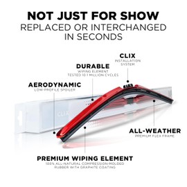 Clix Wipers - (22"/22") Red Chrome Automotive Replacement Windshield Wiper Blades - All Weather Flex Frame - Starter Set With C & L Clips to fit J-Hook, Pinch Tab & Top Button Wiper Arms - Pack of 2