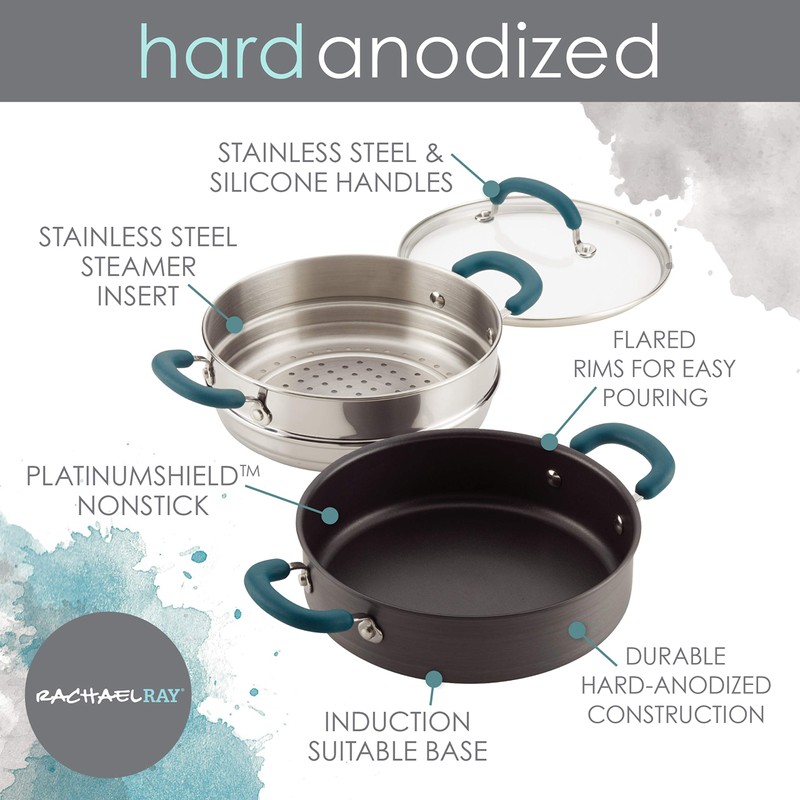 Rachael Ray Create Delicious Hard Anodized Aluminum Nonstick Steam Set,