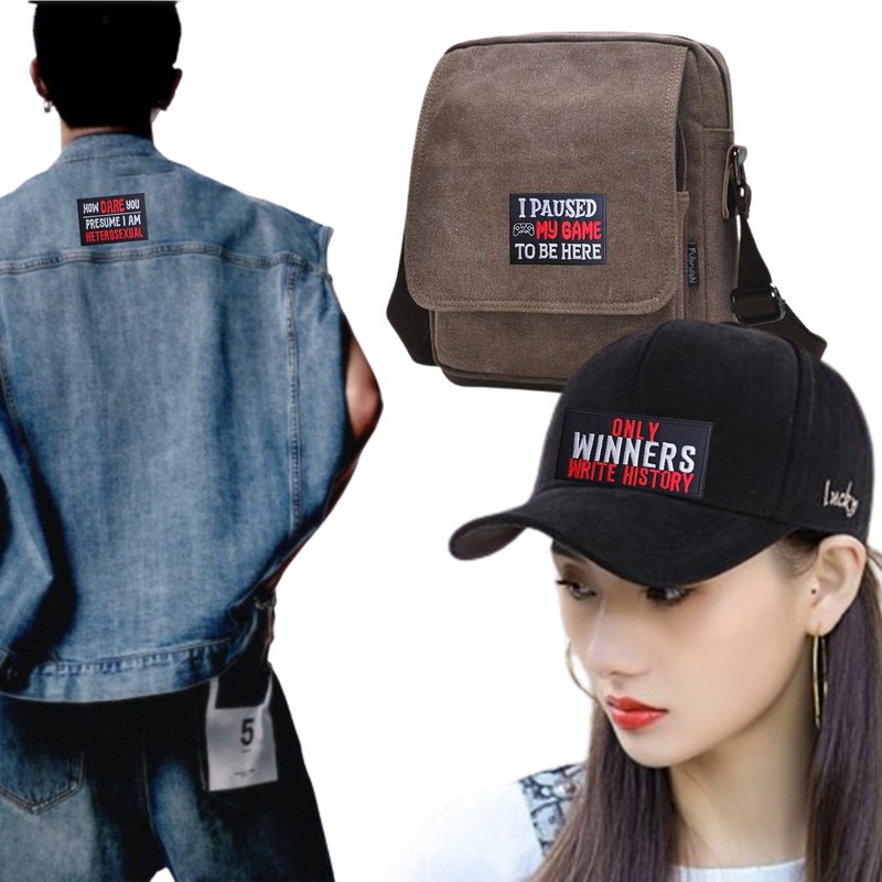 7Pcs Funny Sayings Biker Patches, Handsome Boy Game Day Embroidery