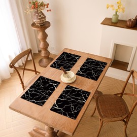 Kiatuniya Placemats Spring Black and White Washable Modern Place Mats Marble Abstract Wipe Clean Place Mats Non-Slip Decorative Table Mat for Home Kitchen Restaurant Dining Table Set of 4