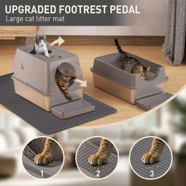 Citylife Stainless Steel Litter Box with Lid XL Large Enclosed Metal Box Anti-Leakagecat Litter Box Stainless Steel Includes Scoop, Mat, Odor Control Easy Cleaning, Light Grey