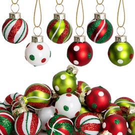 24PCS Christmas Glass Ball Baubles -1" Mini Christmas Tree Decoration Ornaments - Glittering Swirl Dots Elf Balls Hanging Ornaments for Christmas Party Home Decor
