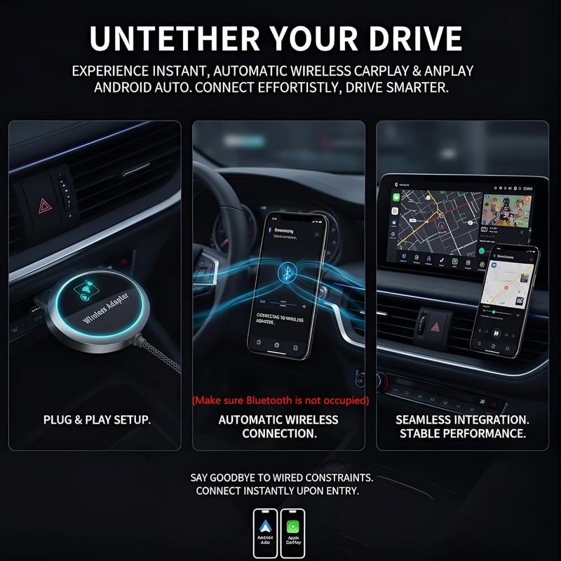 GPY 2-in-1 Wireless CarPlay Adapter 2026 for Apple & Android