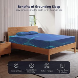 Grounding Sheets, 10% Silver Fiber Grounding Sheets, Grounded Bed Sheets Connected Bedding Fitted Earth Sheets [Queen 60"x 80"x 15", Navy Blue]