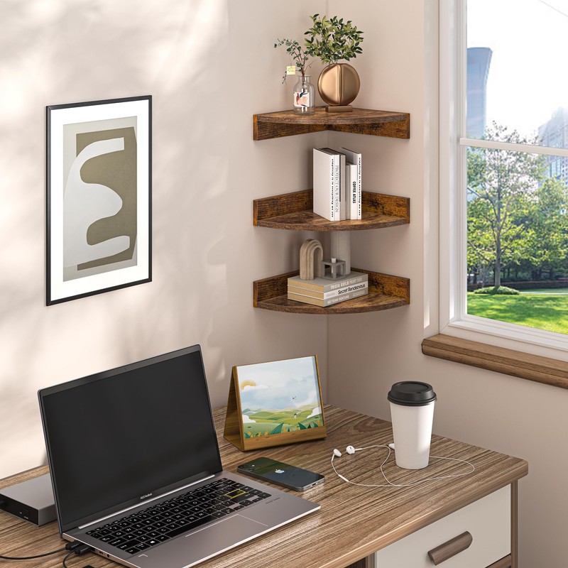 Fun Memories Corner Shelf Wall Mount, Wood Floating Corner Shelves,