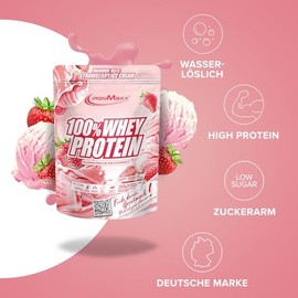IronMaxx 100% Whey Protein Pulver - Strawberry Ice Cream 500g Beutel | zuckerreduziertes, wasserl√∂sliches Eiwei√üpulver aus Molkenprotein | viele verschiedene Geschmacksrichtungen