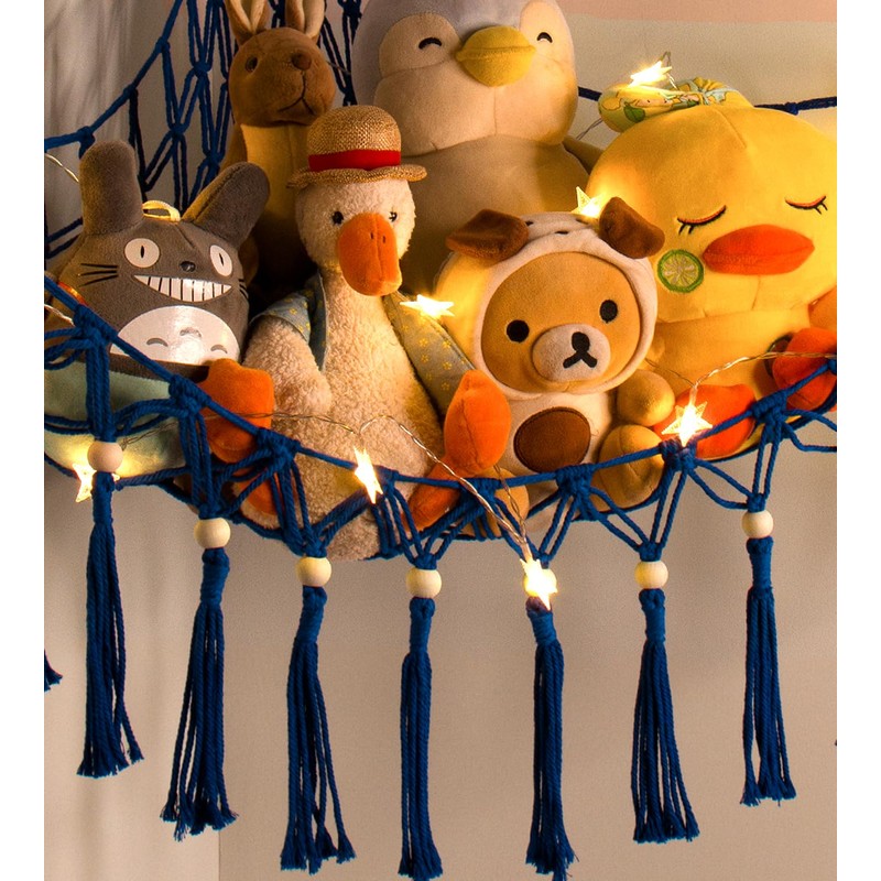 Stuffed Animal Toy Storage Hammock with LED Light-Macrame Jumbo Doll