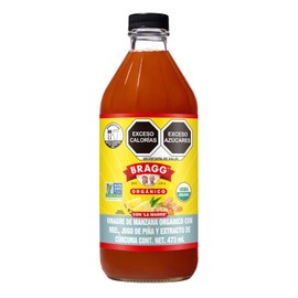 BRAGG Vinagre De Manzana Gourmet Orgánico Con Miel, Piña y Cúrcuma Con "La Madre" 473 ml