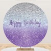 Renaiss Purples Happy Birthday Round Backdrop Cover 7.2 ft Polyester