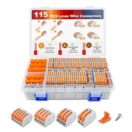 Nilight 115PCS Lever Wire Connectors Nuts Kit 28-12AWG Inline Electrical Terminal 2 3 4 5 Port Assortment Quick Disconnect Push in Wire Connectors for Solid Stranded Wiring Projects,2 Year Warranty