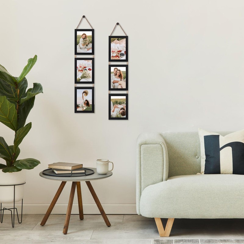 QUTREY 5x7 Collage Picture Frames Black, 6 Openings Vertical Hanging