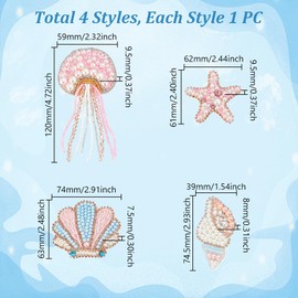AHANDMAKER 4Pcs 4 Styles Beaded Patch Pink Jellyfish Conch, Shells, Starfish Sew on Patches Appliques Decorative Patch for Clothes Bag Pants Shoes Hats Christmas DIY Gift