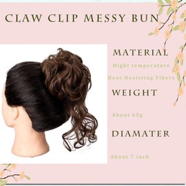 Claw Clip Messy Bun Hair Piece Tousled Updo Hair Buns Extension Elastic Hair Band Hair Pieces Curly Scrunchie For Women (Medium2 Brown2)