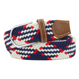 Huyfhksd Mixed Color Woven Stretch Braided Belts for Men and Women Fashion Elastic Belts, M, Blue White Red