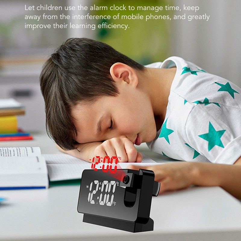 Projection Alarm Clock Time Date Temperature Display 180 Degree Wide