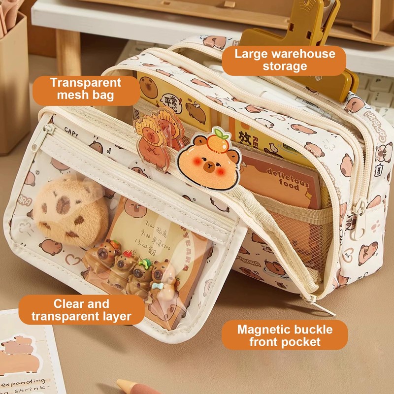 Capybara Pencil Case, Multi-layer Pencil Case with Large Capacity, with