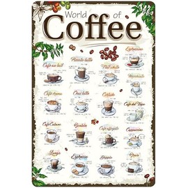 Dodino 30 x 40 cm Tin Signs World of Coffee, Decorative Home Accessory, Decorative Vintage Kitchen Coffee Fans Gift Idea