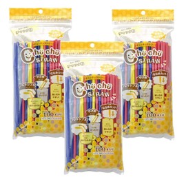 Strix Design MA-250 Chuchew Straws with Zipper, Mini Set of 3, 3 Colors, 6.3 inches (16 cm), Diameter 0.2 inches (4 mm), Bendable, Mini, Kids, Lick Cut, Colorful Paper Pack