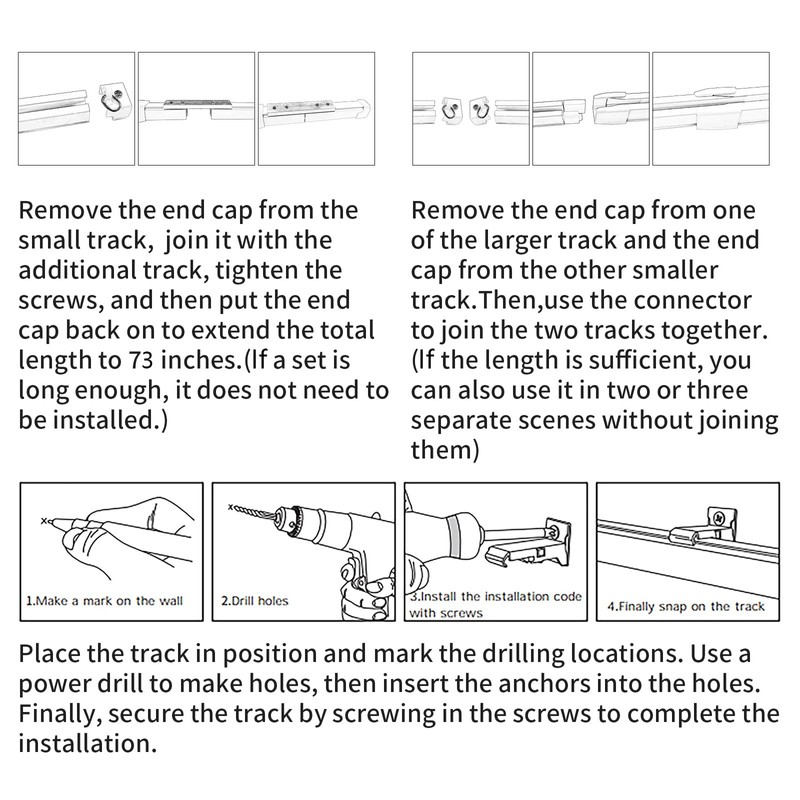 37-211in Retractable Wall or Ceiling Mount Curtain Track System for