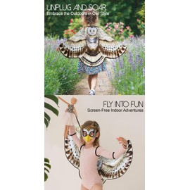 iROLEWIN Double-Sided Owl-Bird-Wings-Costume for Kids Toddler Animal Dress-up Cape 3D Bird Mask Boys Girls Jungle Party Toys